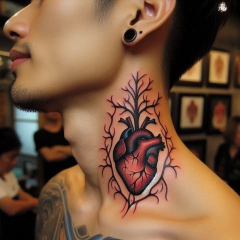 Heart Neck Tattoo for Men
