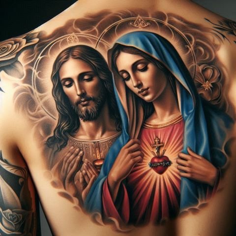 Jesus and Virgin Mary Tattoo