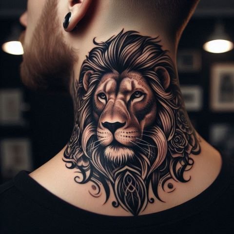 Lion Neck Tattoo for men