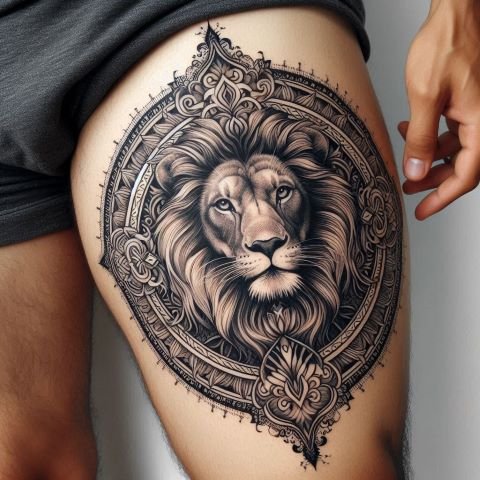 Lion Thigh Tattoo