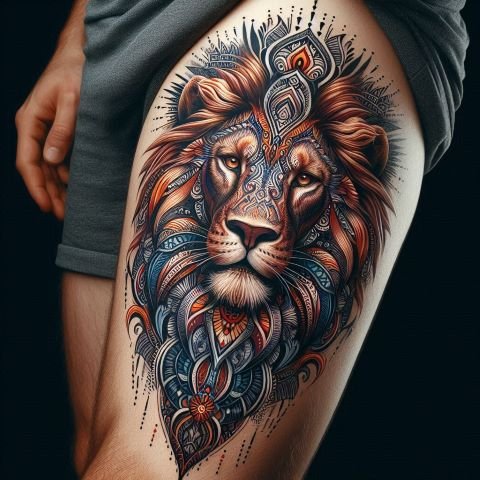 Lion Thigh Tattoo