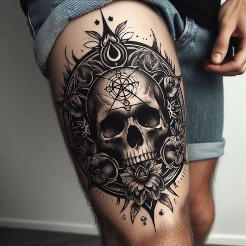 Lower Thigh Tattoos for Men