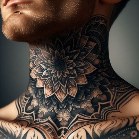 Mandala Throat Tattoo