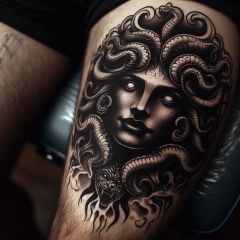 Medusa Thigh Tattoo