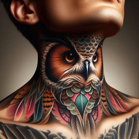 Owl Neck Tattoo for Men