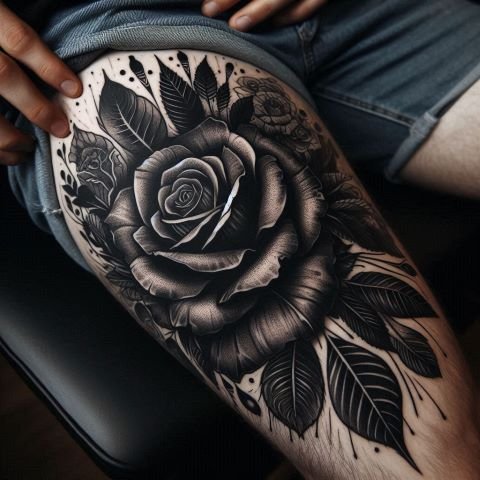 Rose Thigh Tattoo for Men