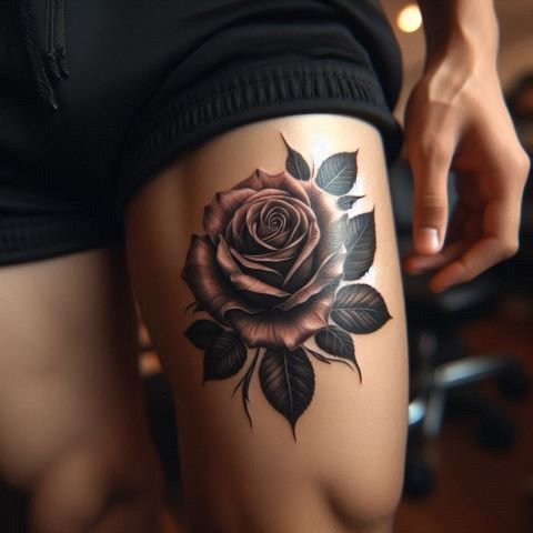 Rose Thigh Tattoo