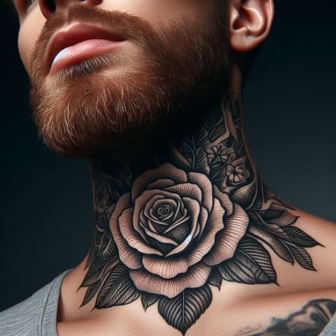 Rose Throat Tattoo for Men