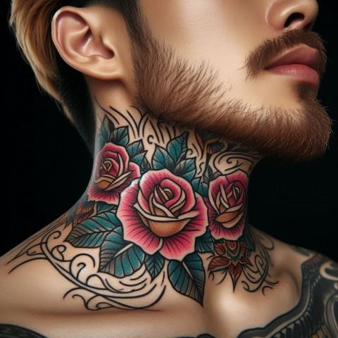 Rose Throat Tattoo