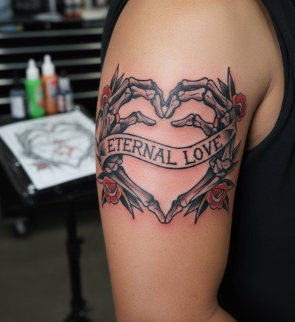 Skeleton Hand Heart Tattoo