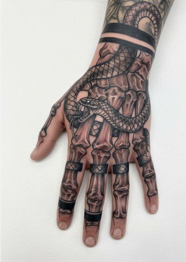 Skeleton Hand Tattoo With Snake