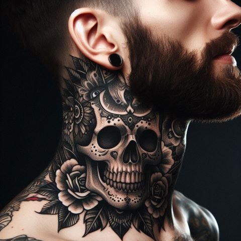 Skull Neck Tattoos for Men