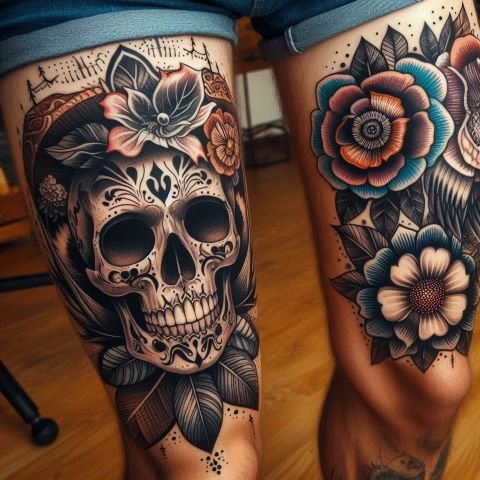 Skull Thigh Tattoo for men