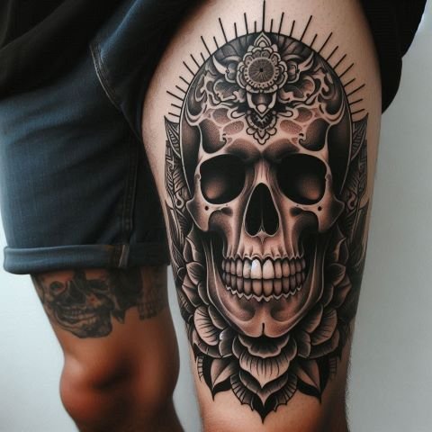 Skull Thigh Tattoo