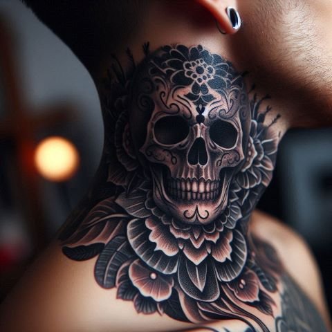 Skull Throat Tattoo