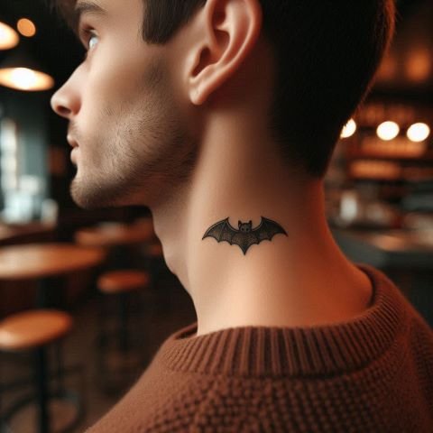 Small Bat Neck Tattoo for men