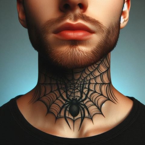 Spider Web Throat Tattoo for Men