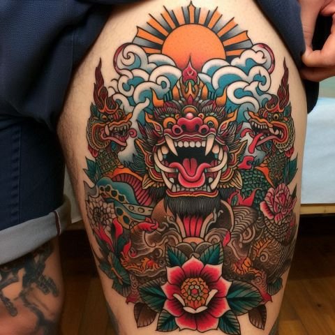 Traditional Thigh Tattoo