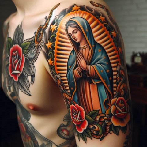 Traditional Virgin Mary Tattoo