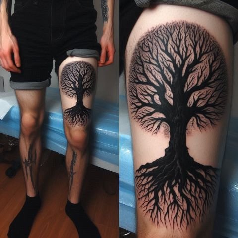 Tree Thigh Tattoo for Men