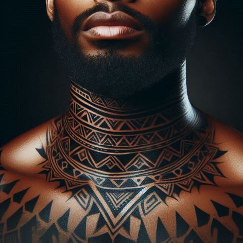 Tribal Throat Tattoo for Men