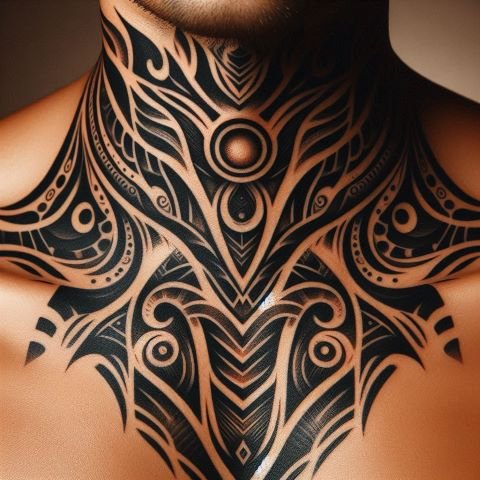Tribal Throat Tattoo