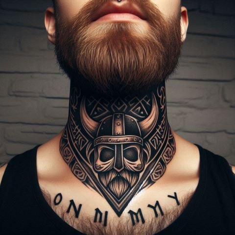 Viking Throat Tattoo for Men