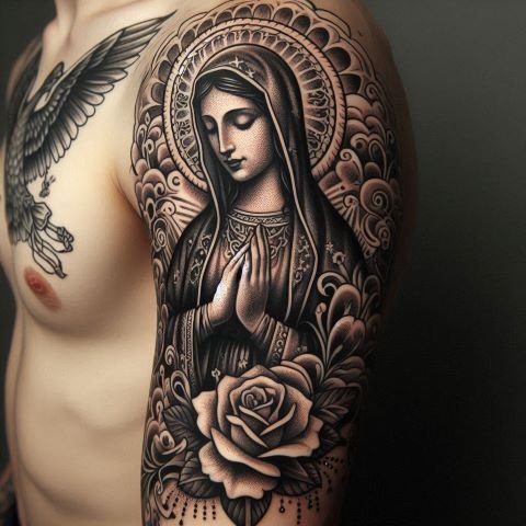 Virgin Mary Arm Tattoo