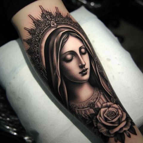 Virgin Mary Face Tattoo