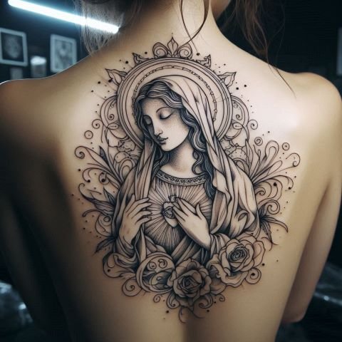 Virgin Mary Outline Tattoo