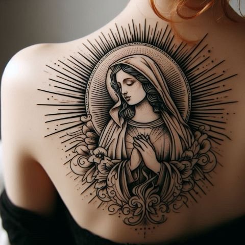 Virgin Mary Shoulder Tattoo