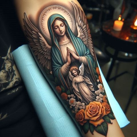 Virgin Mary and Angel Tattoo