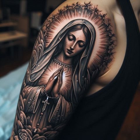 Virgin Mary with Rosary Tattoo 2