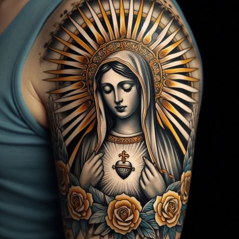 Virgin Mary with Sunburst Tattoo