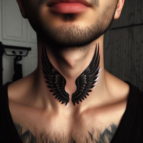 Wings Throat Tattoo