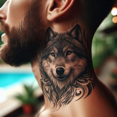 Wolf Neck Tattoo for Men