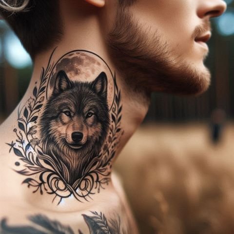 Wolf Side Neck Tattoo