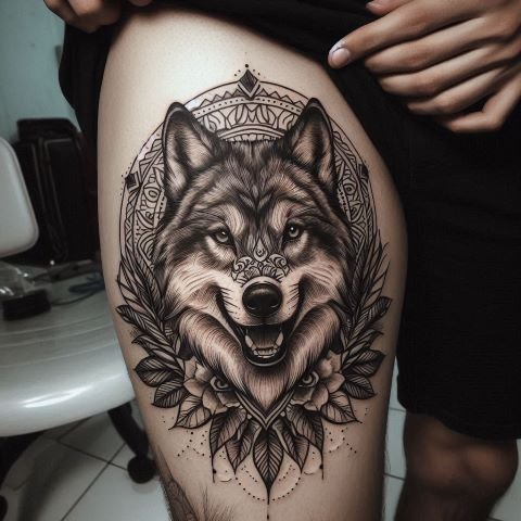 Wolf Thigh Tattoo for Men