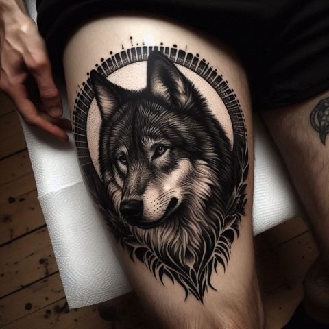 Wolf Thigh Tattoo