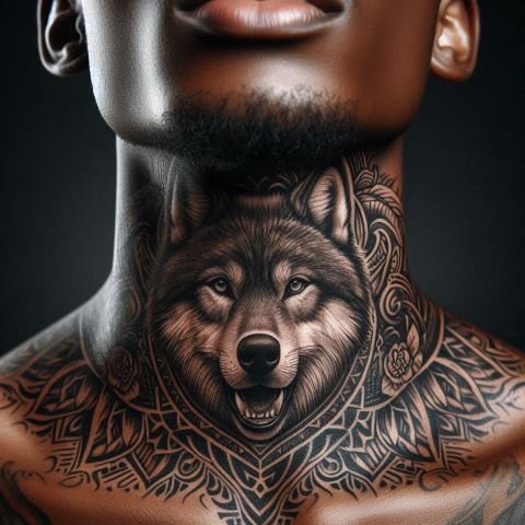 Wolf Throat Tattoo for Men