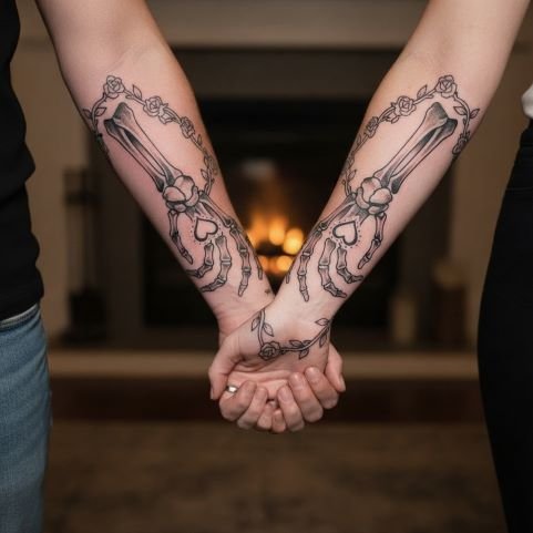 couple skeleton hand tattoo