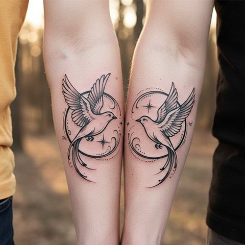 flying birds matching couples tattoo