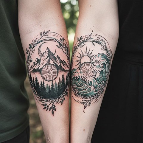 nature inspired couples tattoo ink